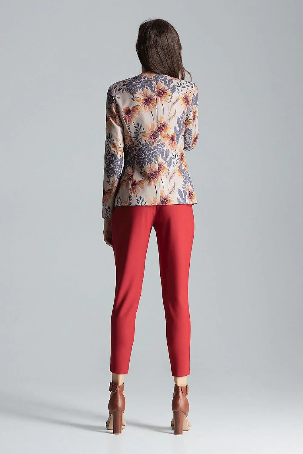 Women's Blazer - One-Button Floral Modal - Slim Fit Hip-Length - Grey – Blazer | GUOCALI – view 3