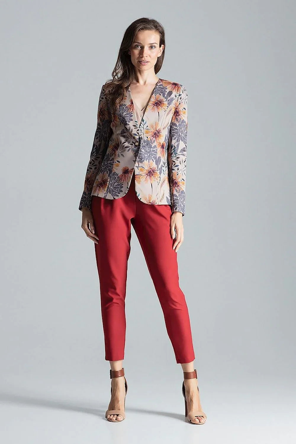Women's Blazer - One-Button Floral Modal - Slim Fit Hip-Length - Grey – Blazer | GUOCALI – view 4