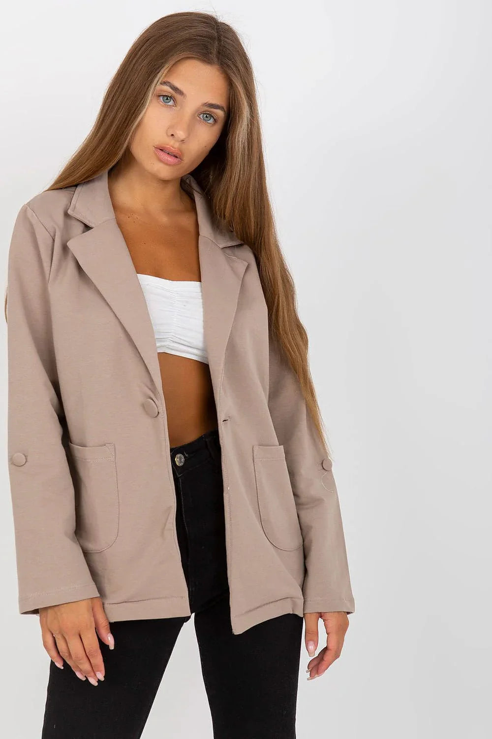 Women's Blazer - One-Button Solid Cotton - Regular Fit Hip-Length - Beige | Rue Paris – Blazer | GUOCALI