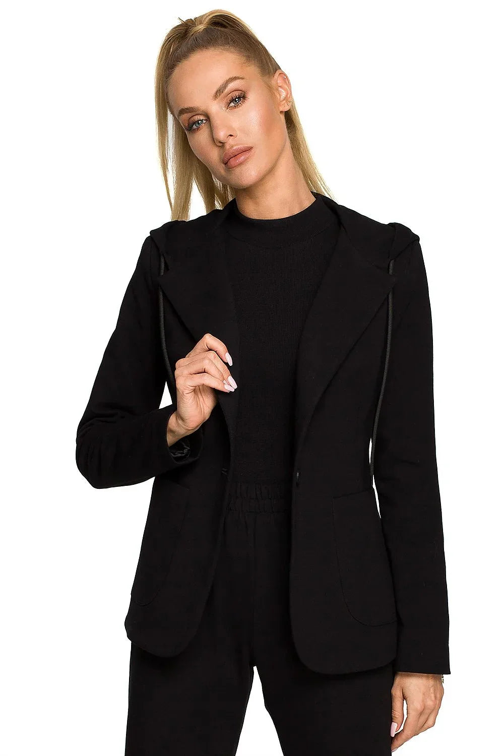 Women's Blazer - One-Button Solid Cotton - Regular Fit Hip-Length - Black – Suit Jacket | GUOCALI