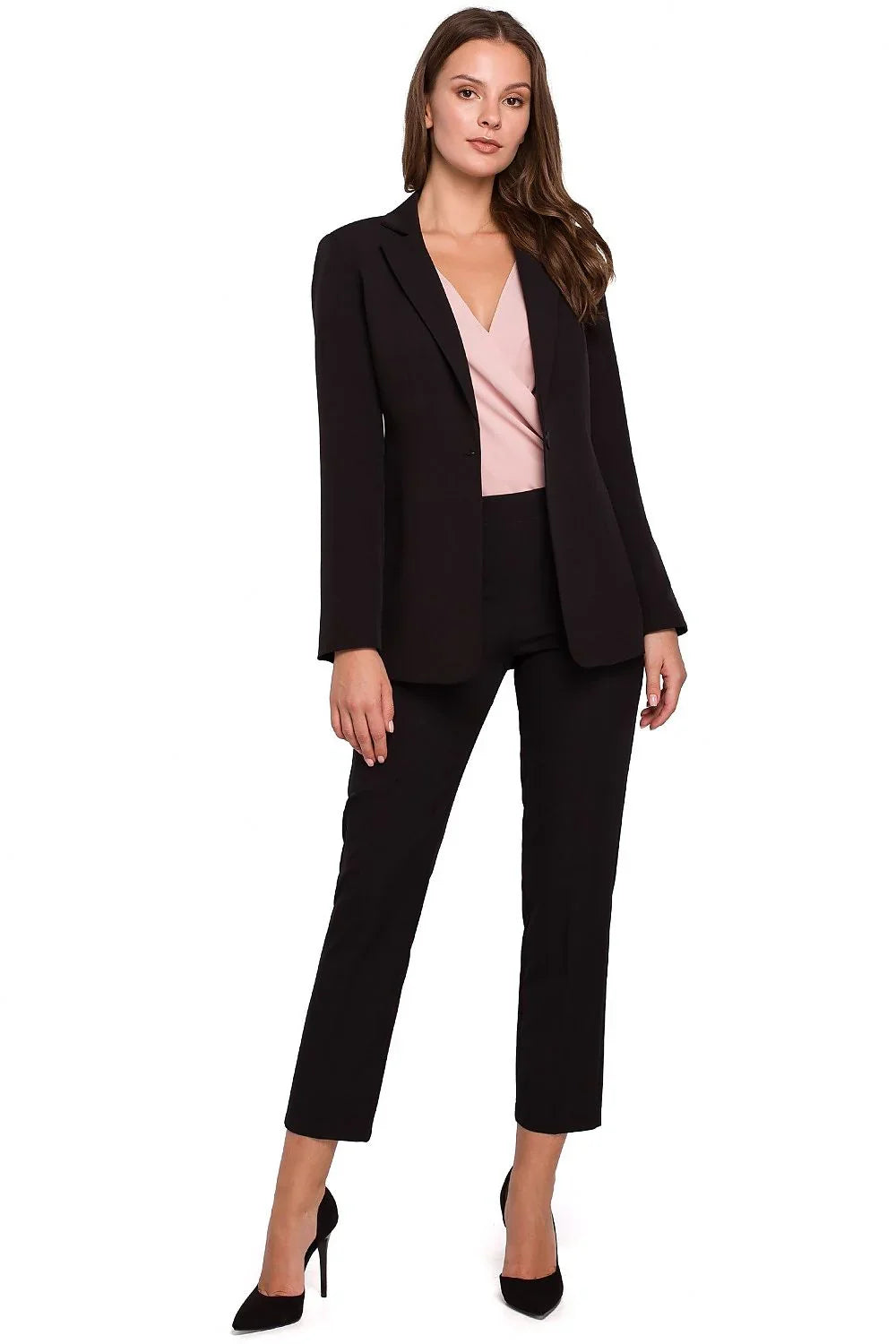 Women's Blazer - One-Button Solid Lace - Slim Fit Hip-Length - Black – Suit Jacket | GUOCALI – view 2