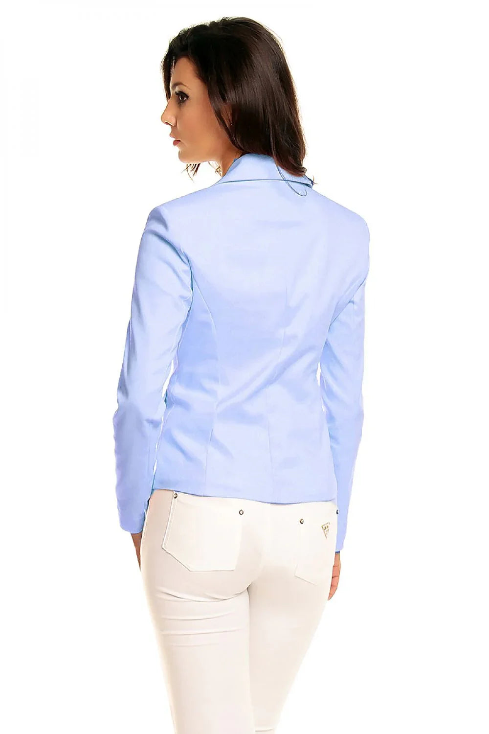 Women's Blazer - One-Button Solid Linen-Cotton - Slim Fit Cropped - Blue | Cabba – Blazer | GUOCALI – view 2