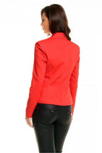 Women's Blazer - One-Button Solid Linen-Cotton - Slim Fit Cropped - Red – Blazer | GUOCALI – view 3