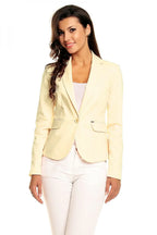 Women's Blazer - One-Button Solid Linen-Cotton - Slim Fit Cropped - Yellow – Blazer | GUOCALI