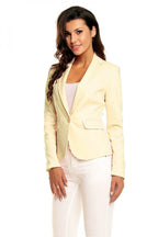 Women's Blazer - One-Button Solid Linen-Cotton - Slim Fit Cropped - Yellow – Blazer | GUOCALI – view 3