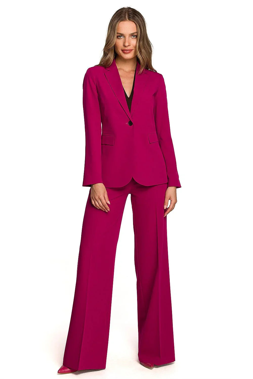 Women's Blazer - One-Button Solid Linen - Regular Fit Hip-Length - Violet – Blazer | GUOCALI – view 2