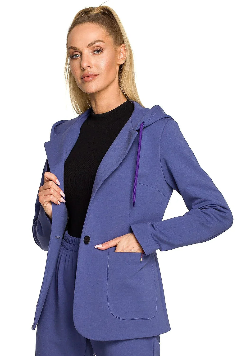 Women's Blazer - One-Button Solid Stretch Cotton - Regular Fit Hip-Length - Navy – Blazer | GUOCALI