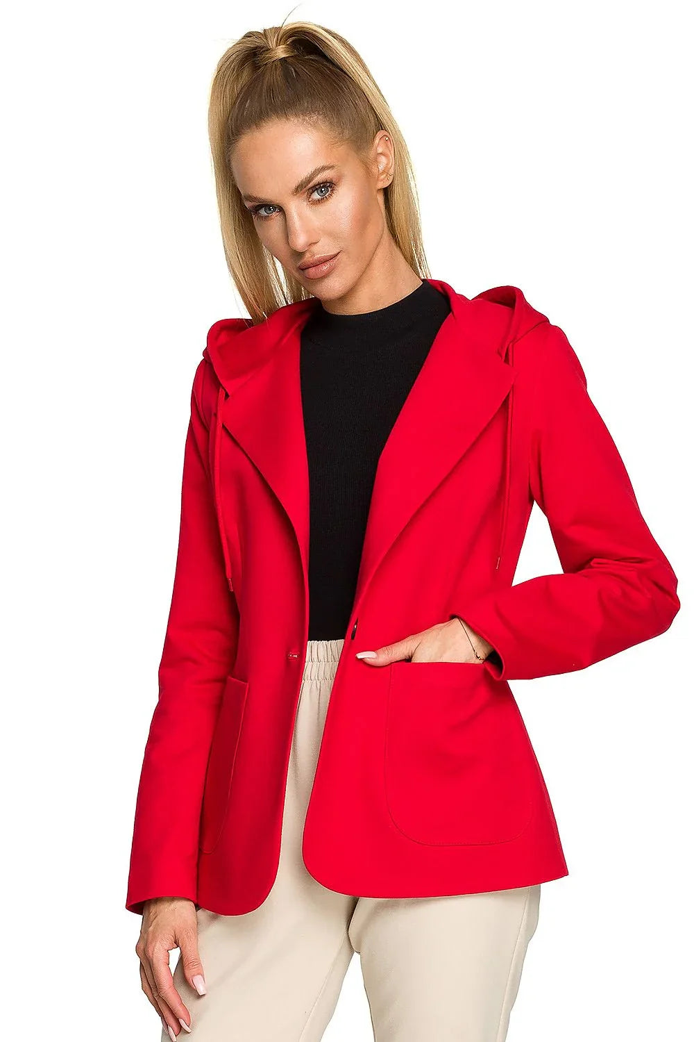 Women's Blazer - One-Button Solid Stretch Cotton - Regular Fit Hip-Length - Red – Blazer | GUOCALI