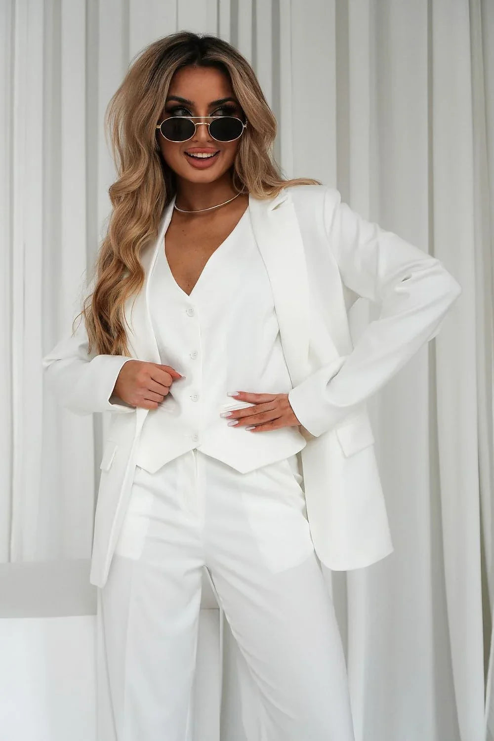Women's Blazer - One-Button Solid Stretch Cotton - Slim Fit Hip-Length - Beige – Suit Jacket | GUOCALI