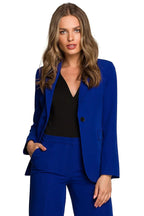 Women's Blazer - One-Button Solid Stretch Linen - Regular Fit Hip-Length - Blue – Blazer | GUOCALI