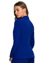 Women's Blazer - One-Button Solid Stretch Linen - Regular Fit Hip-Length - Blue – Blazer | GUOCALI – view 3