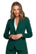 Women's Blazer - One-Button Solid Stretch Linen - Regular Fit Hip-Length - Green | Stylove – Blazer | GUOCALI