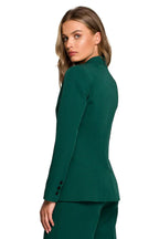 Women's Blazer - One-Button Solid Stretch Linen - Regular Fit Hip-Length - Green | Stylove – Blazer | GUOCALI – view 3