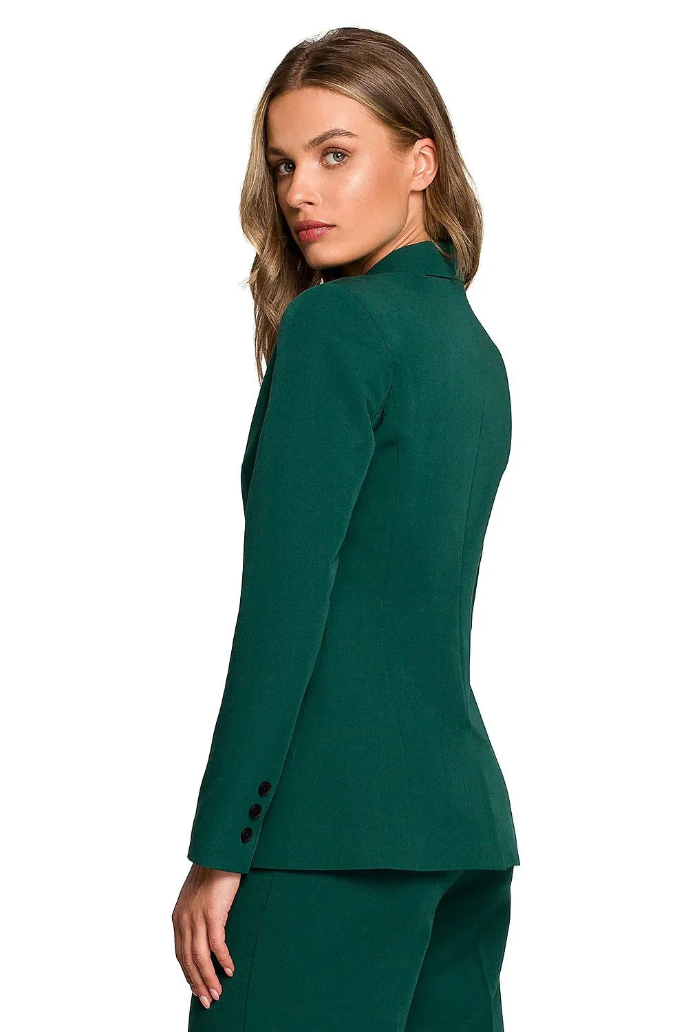 Women's Blazer - One-Button Solid Stretch Linen - Regular Fit Hip-Length - Green | Stylove – Blazer | GUOCALI – view 3