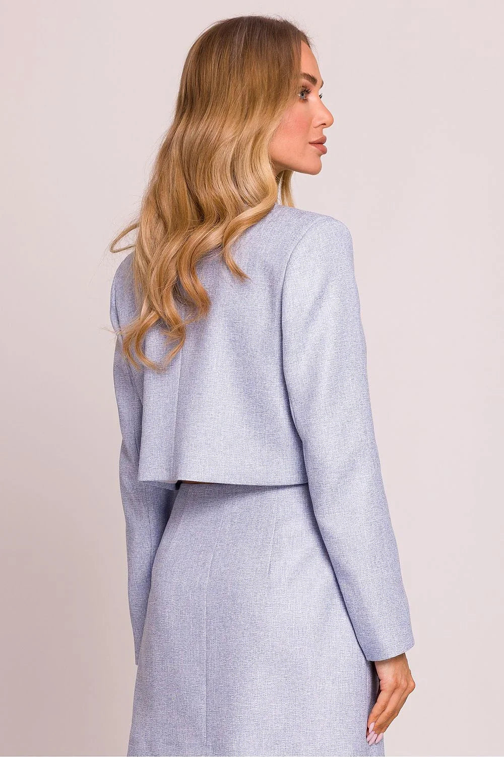 Women's Blazer - One-Button Solid Stretch Modal - Regular Fit Cropped - Blue – Suit Jacket | GUOCALI – view 3