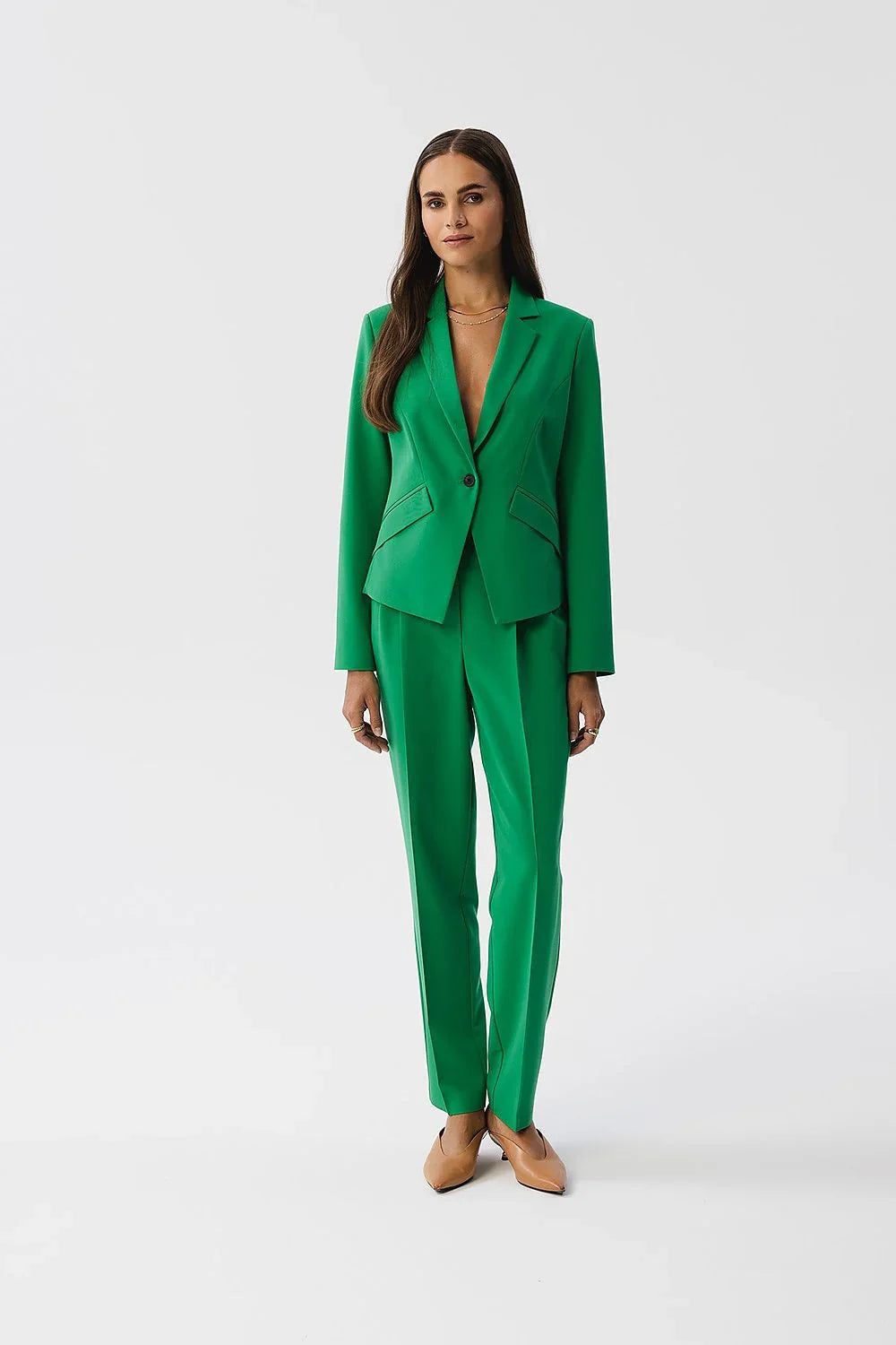 Women's Blazer - One-Button Solid Stretch Modal - Regular Fit Cropped - Green – Suit Jacket | GUOCALI – view 2
