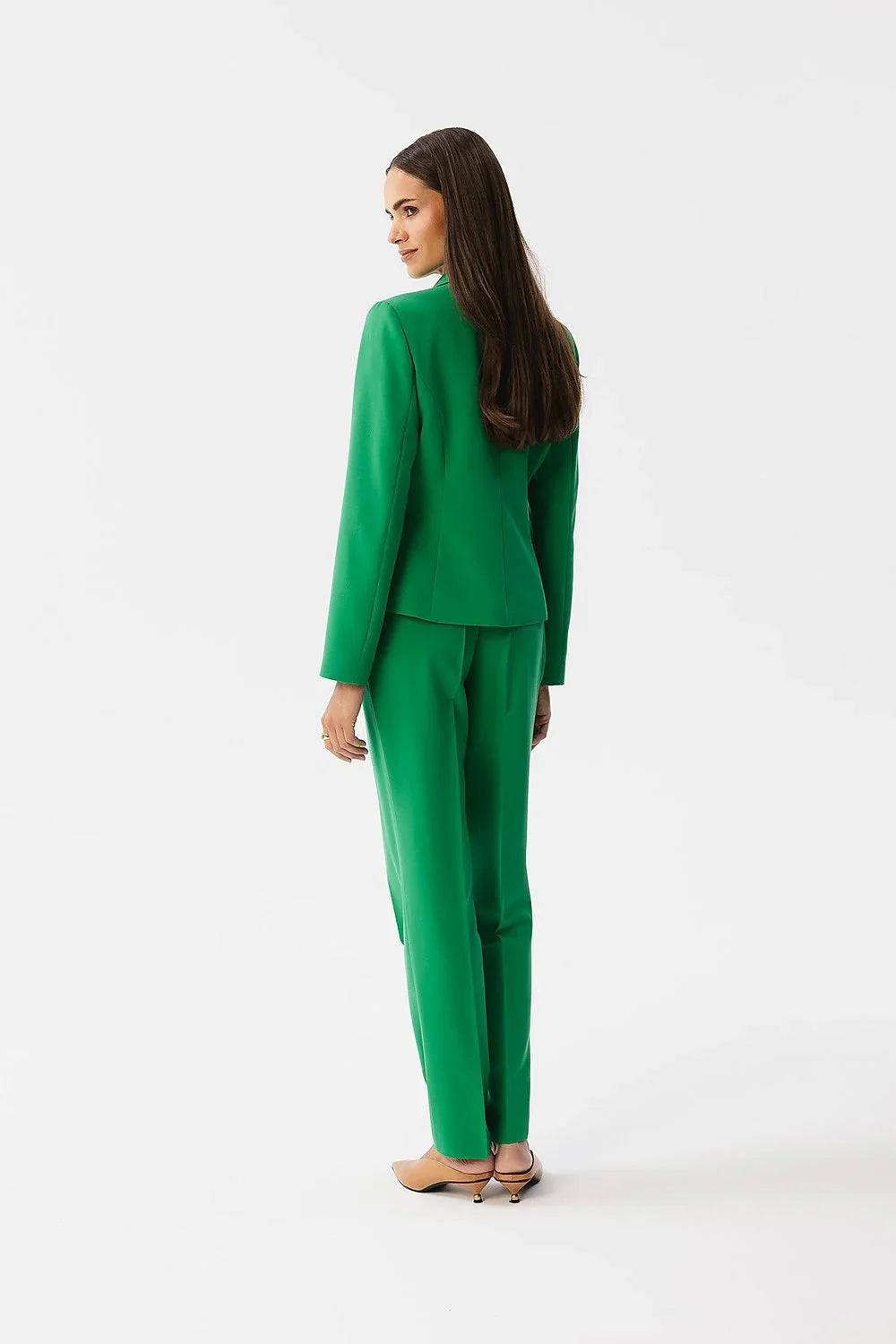 Women's Blazer - One-Button Solid Stretch Modal - Regular Fit Cropped - Green – Suit Jacket | GUOCALI – view 3