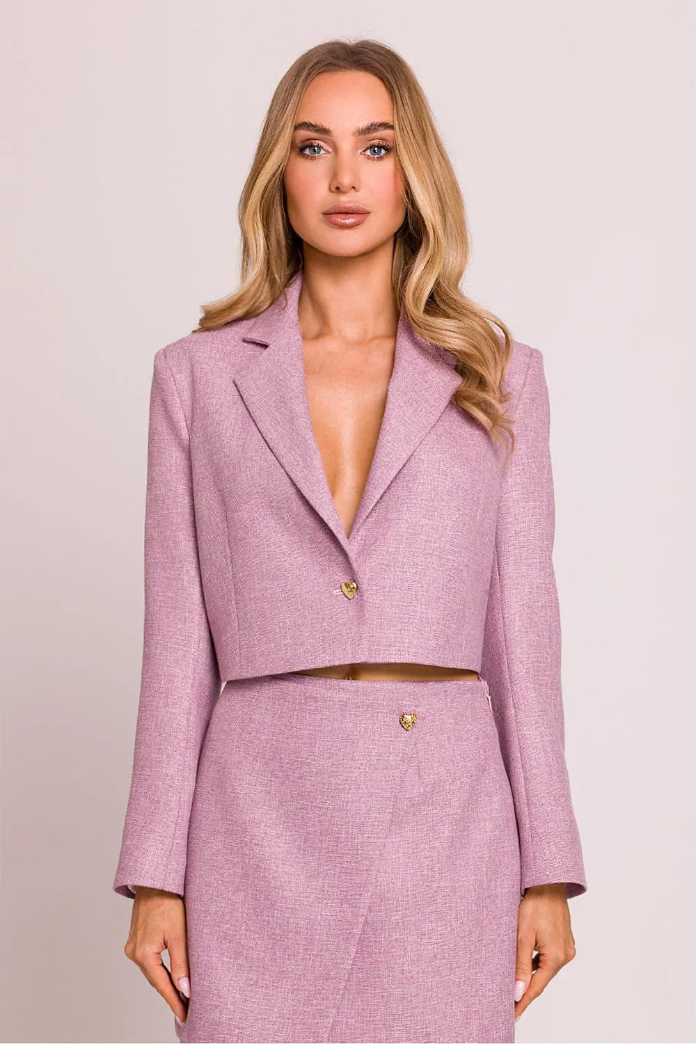Women's Blazer - One-Button Solid Stretch Modal - Regular Fit Cropped - Pink | Moe – Suit Jacket | GUOCALI