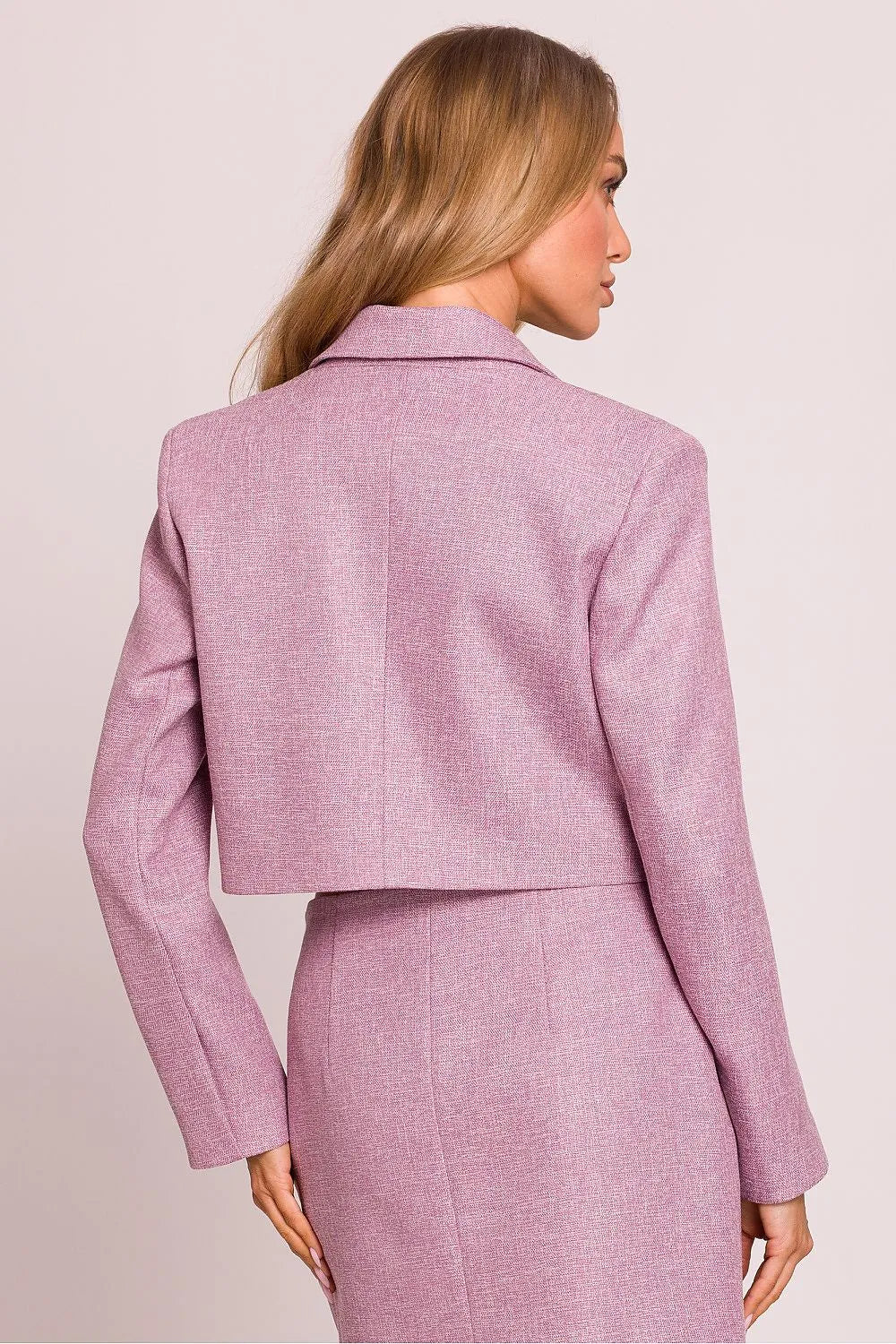 Women's Blazer - One-Button Solid Stretch Modal - Regular Fit Cropped - Pink | Moe – Suit Jacket | GUOCALI – view 3