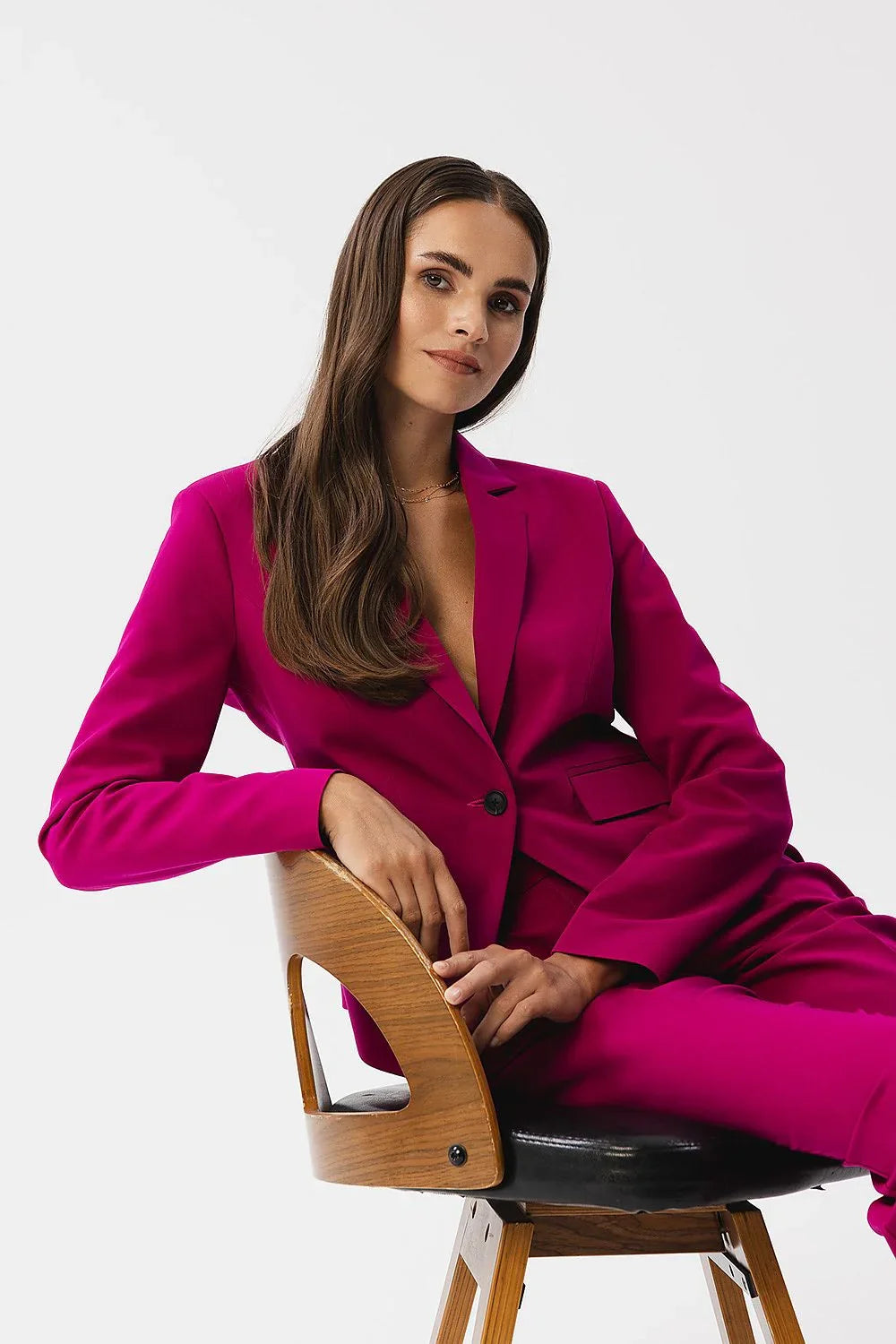 Women's Blazer - One-Button Solid Stretch Modal - Regular Fit Cropped - Violet – Suit Jacket | GUOCALI