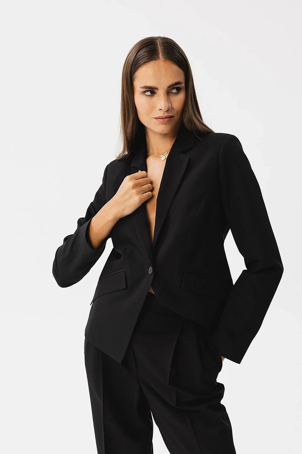 Women's Blazer - One-Button Solid Stretch Modal - Slim Fit Cropped - Black | Stylove – Suit Jacket | GUOCALI