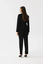 Women's Blazer - One-Button Solid Stretch Modal - Slim Fit Cropped - Black | Stylove – Suit Jacket | GUOCALI – view 3