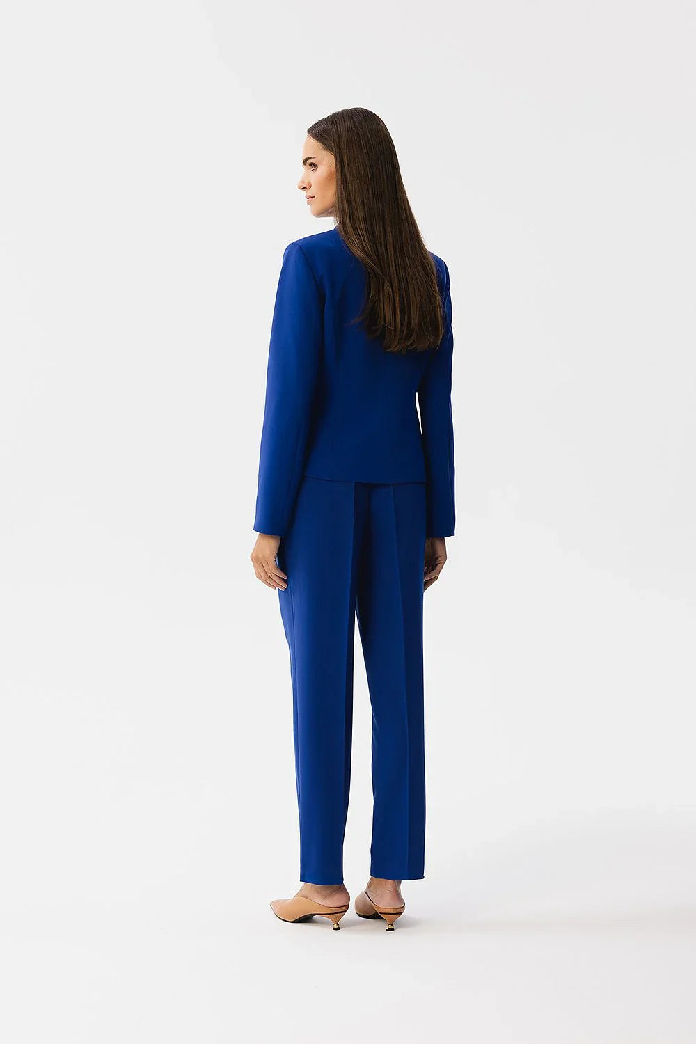 Women's Blazer - One-Button Solid Stretch Modal - Slim Fit Cropped - Blue – Suit Jacket | GUOCALI – view 3