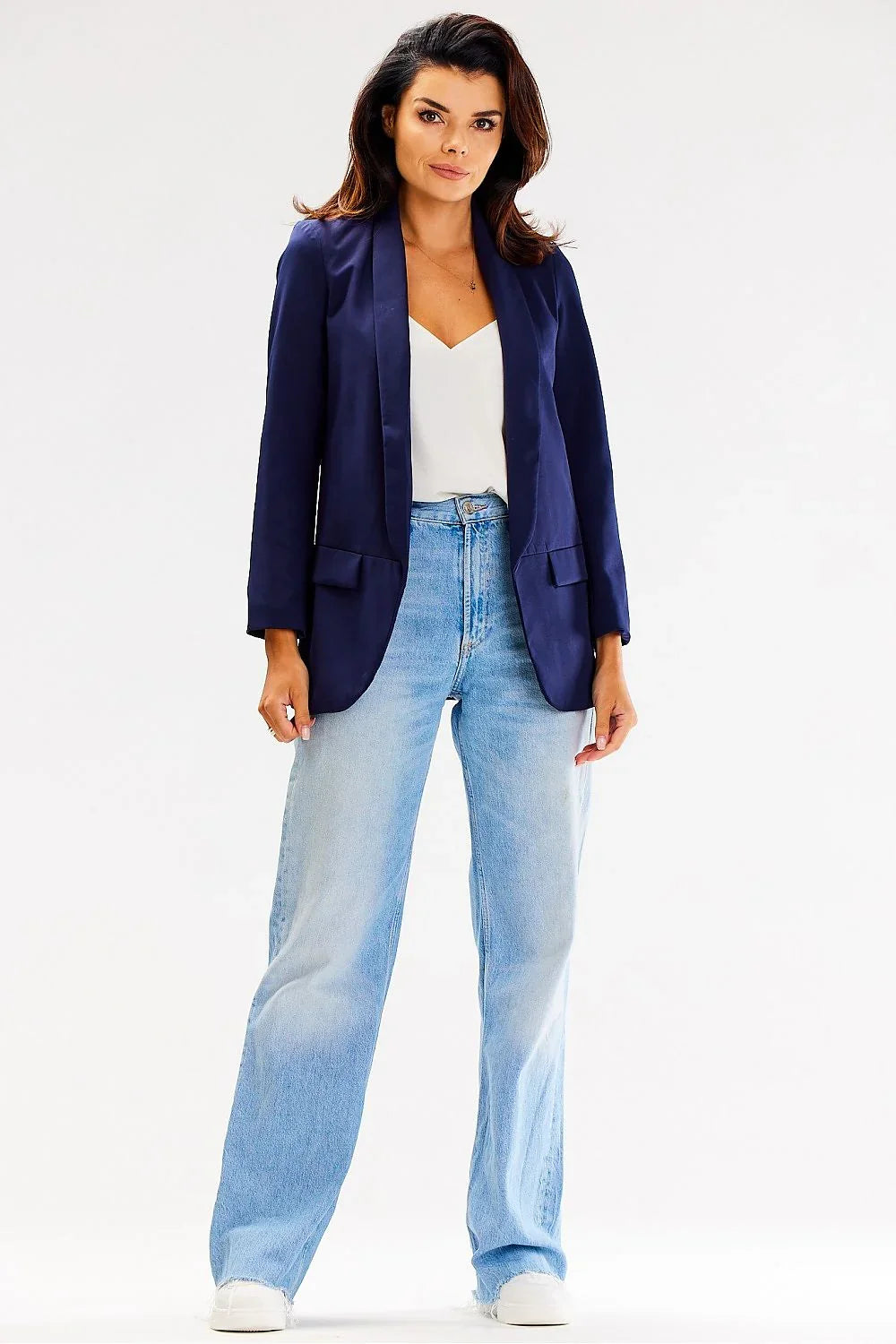Women's Blazer - Open-Front Solid - Relaxed Fit Hip-Length - Navy – Blazer | GUOCALI
