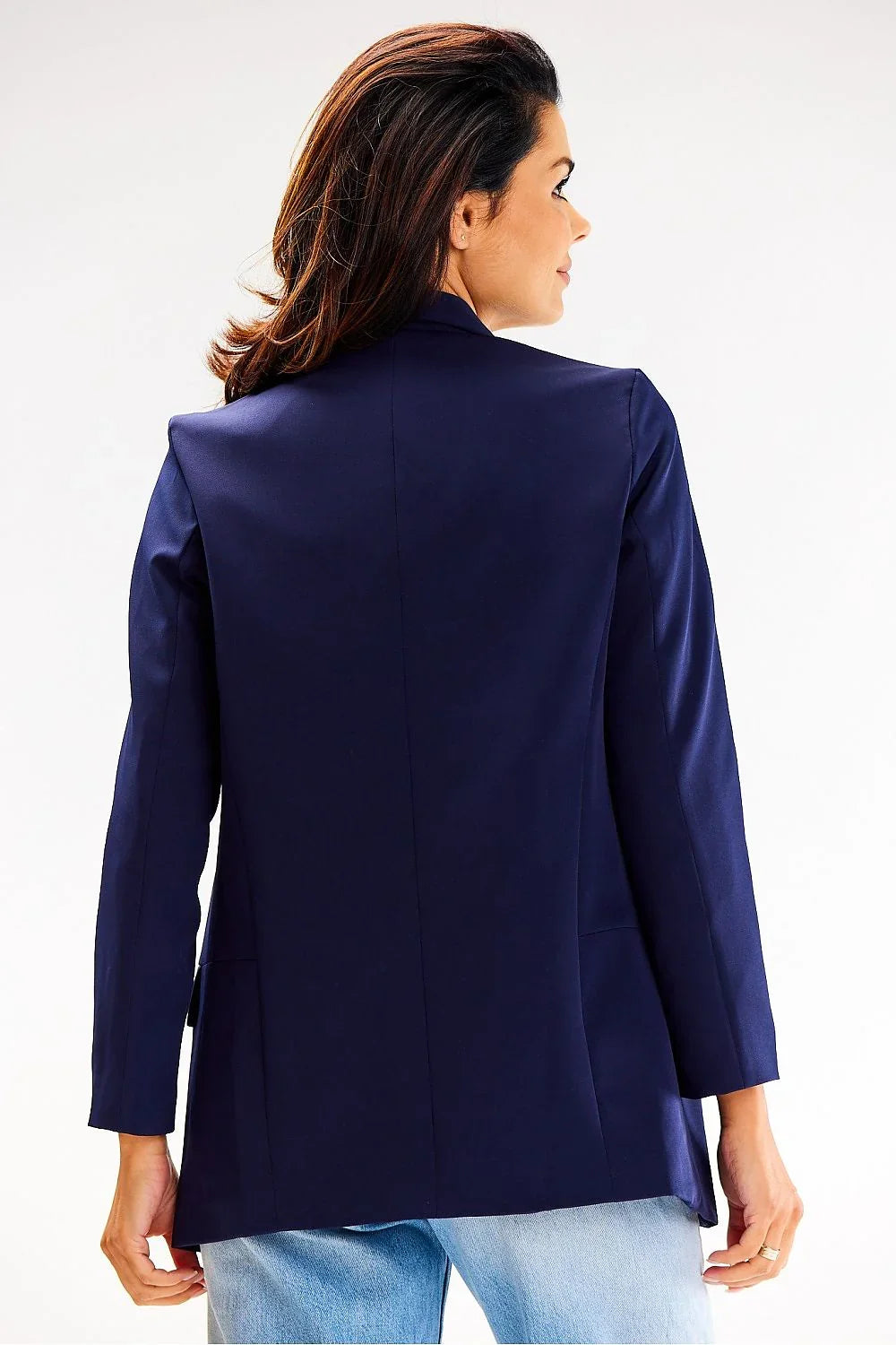 Women's Blazer - Open-Front Solid - Relaxed Fit Hip-Length - Navy – Blazer | GUOCALI – view 2