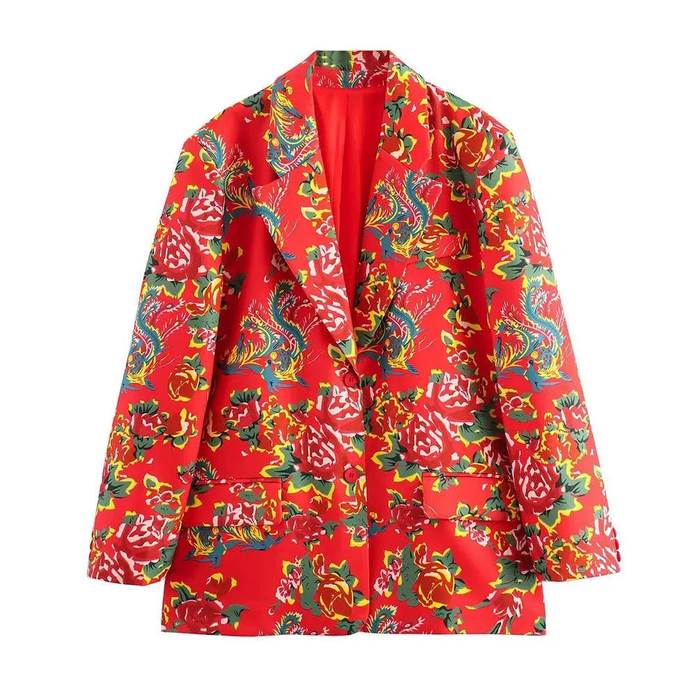 Women's Blazer - Single-Breasted Floral - Regular Fit Hip-Length - Red – Suit Jacket | GUOCALI