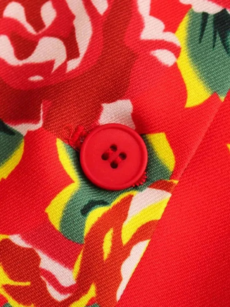 Women's Blazer - Single-Breasted Floral - Regular Fit Hip-Length - Red – Suit Jacket | GUOCALI – view 5