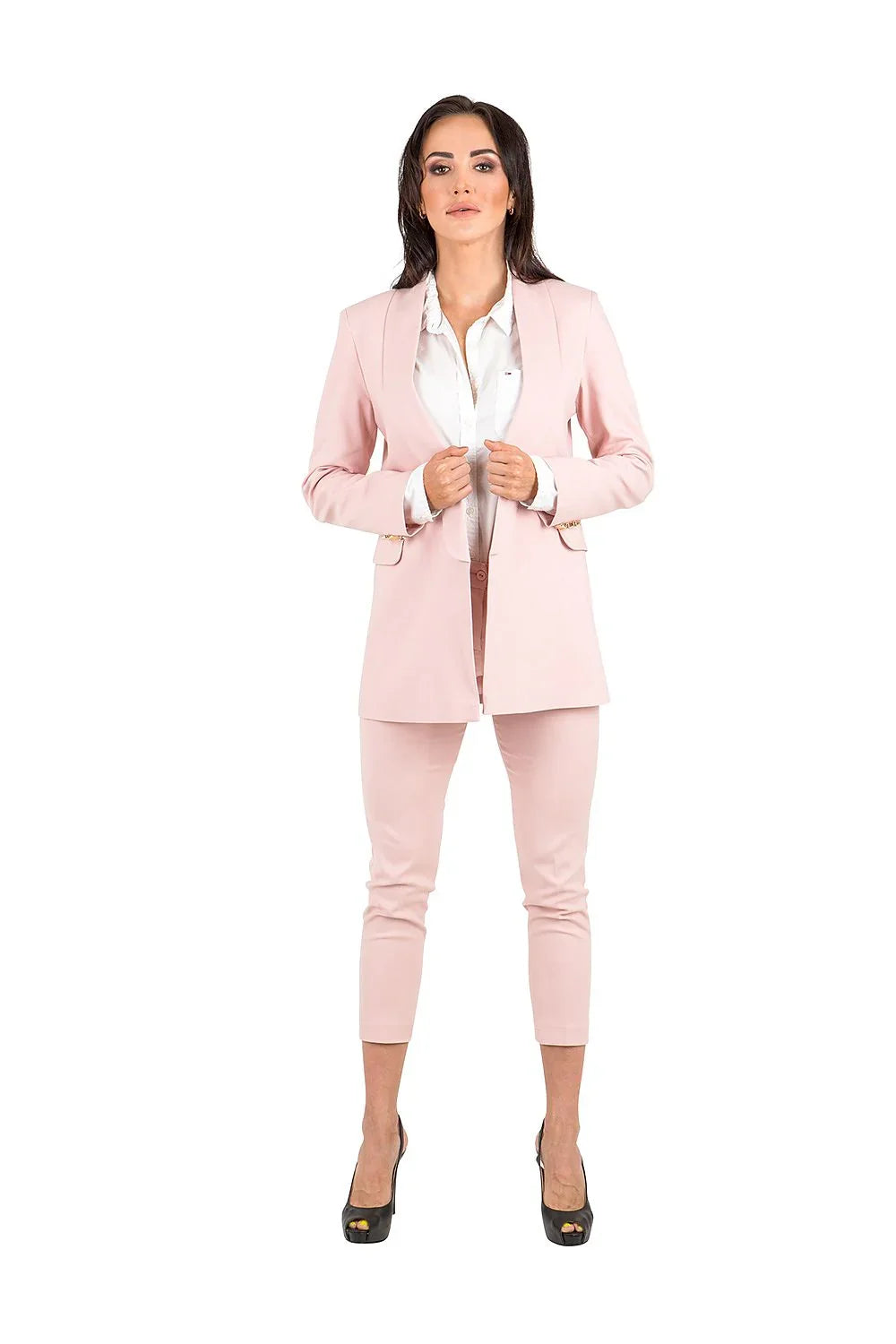 Women's Blazer - Single-Breasted Solid Cotton - Regular Fit Hip-Length - Pink – Suit Jacket | GUOCALI – view 2