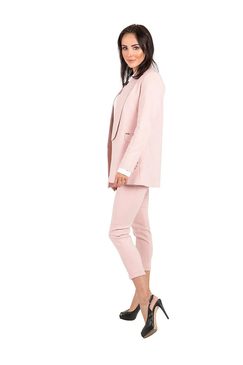 Women's Blazer - Single-Breasted Solid Cotton - Regular Fit Hip-Length - Pink – Suit Jacket | GUOCALI – view 3