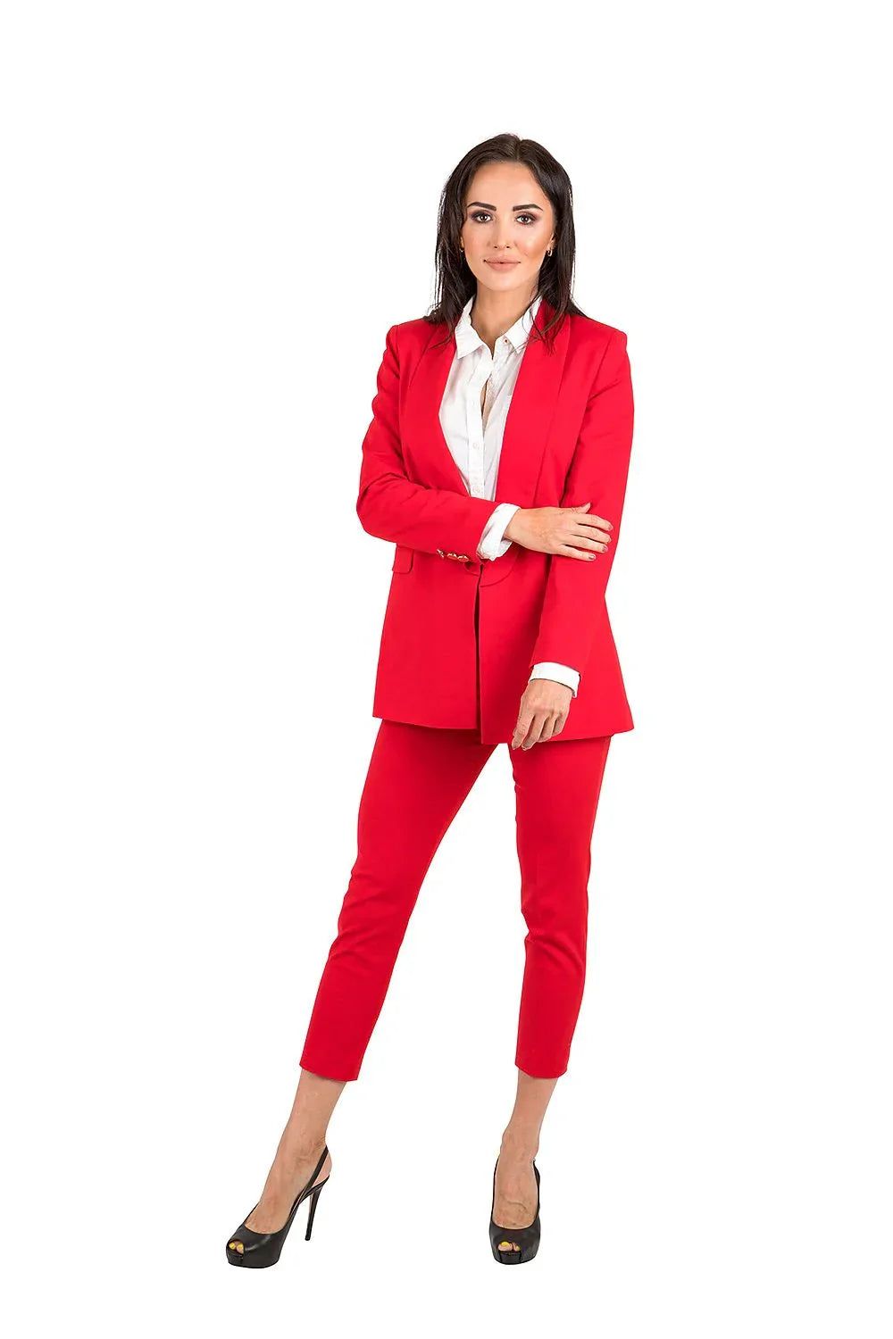 Women's Blazer - Single-Breasted Solid Cotton - Regular Fit Hip-Length - Red – Blazer | GUOCALI