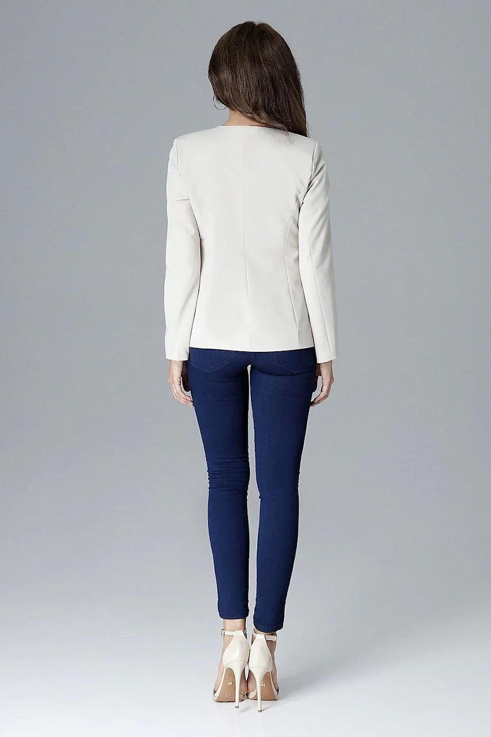 Women's Blazer - Single-Breasted Solid Lace - Slim Fit Hip-Length - Beige – Blazer | GUOCALI – view 3