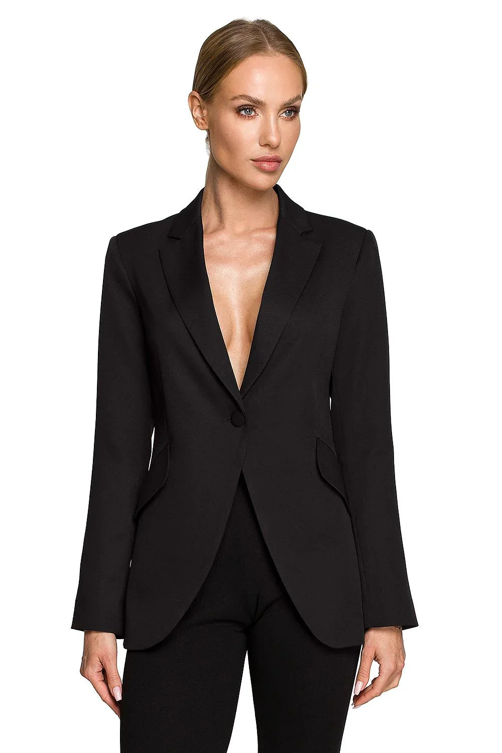 Women's Blazer - Single-Breasted Solid Linen - Slim Fit Hip-Length - Black – Blazer | GUOCALI