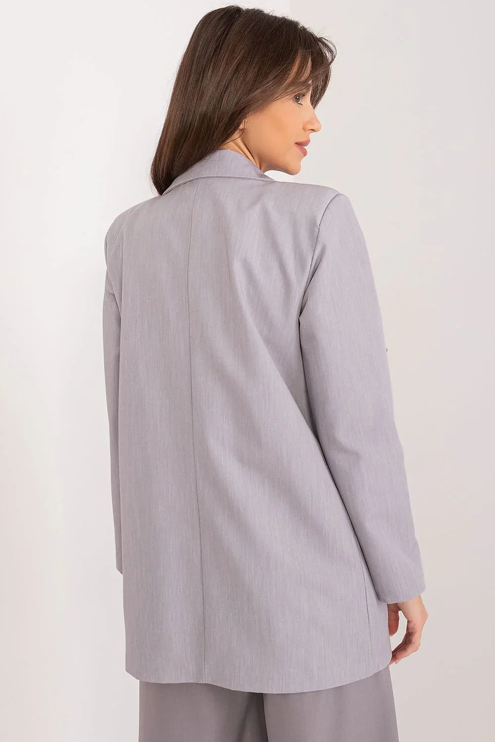 Women's Blazer - Single-Breasted Solid Satin - Regular Fit Hip-Length - Grey – Blazer | GUOCALI – view 3