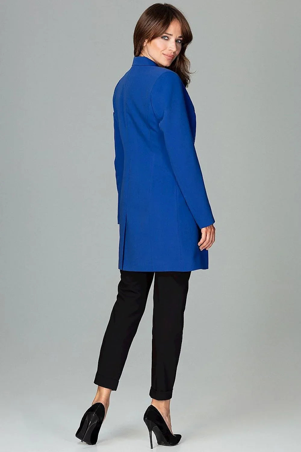 Women's Blazer - Single-Breasted Solid Wool - Regular Fit Thigh-Length - Blue – Blazer | GUOCALI – view 3