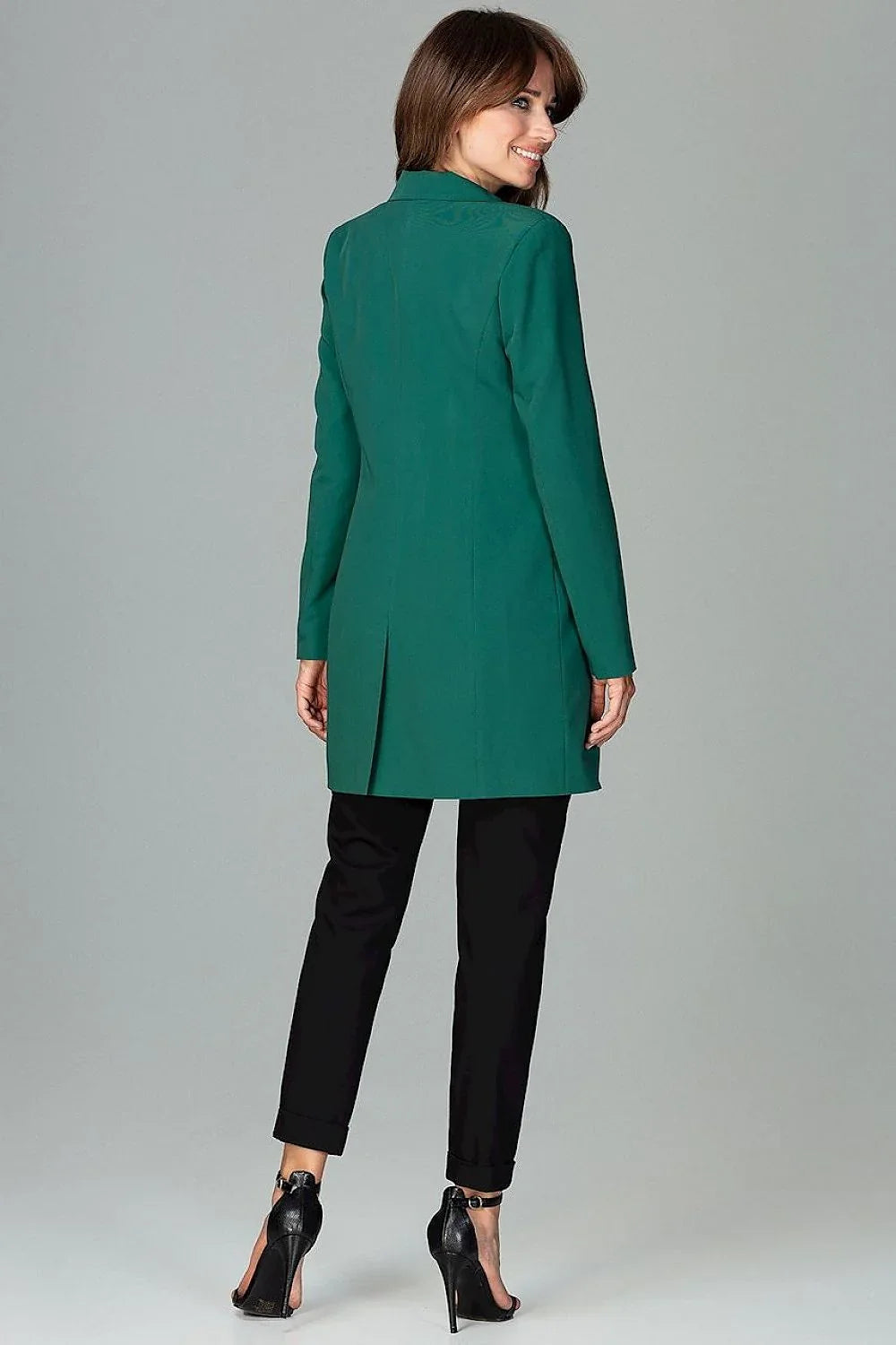 Women's Blazer - Single-Breasted Solid Wool - Regular Fit Thigh-Length - Green – Blazer | GUOCALI – view 2
