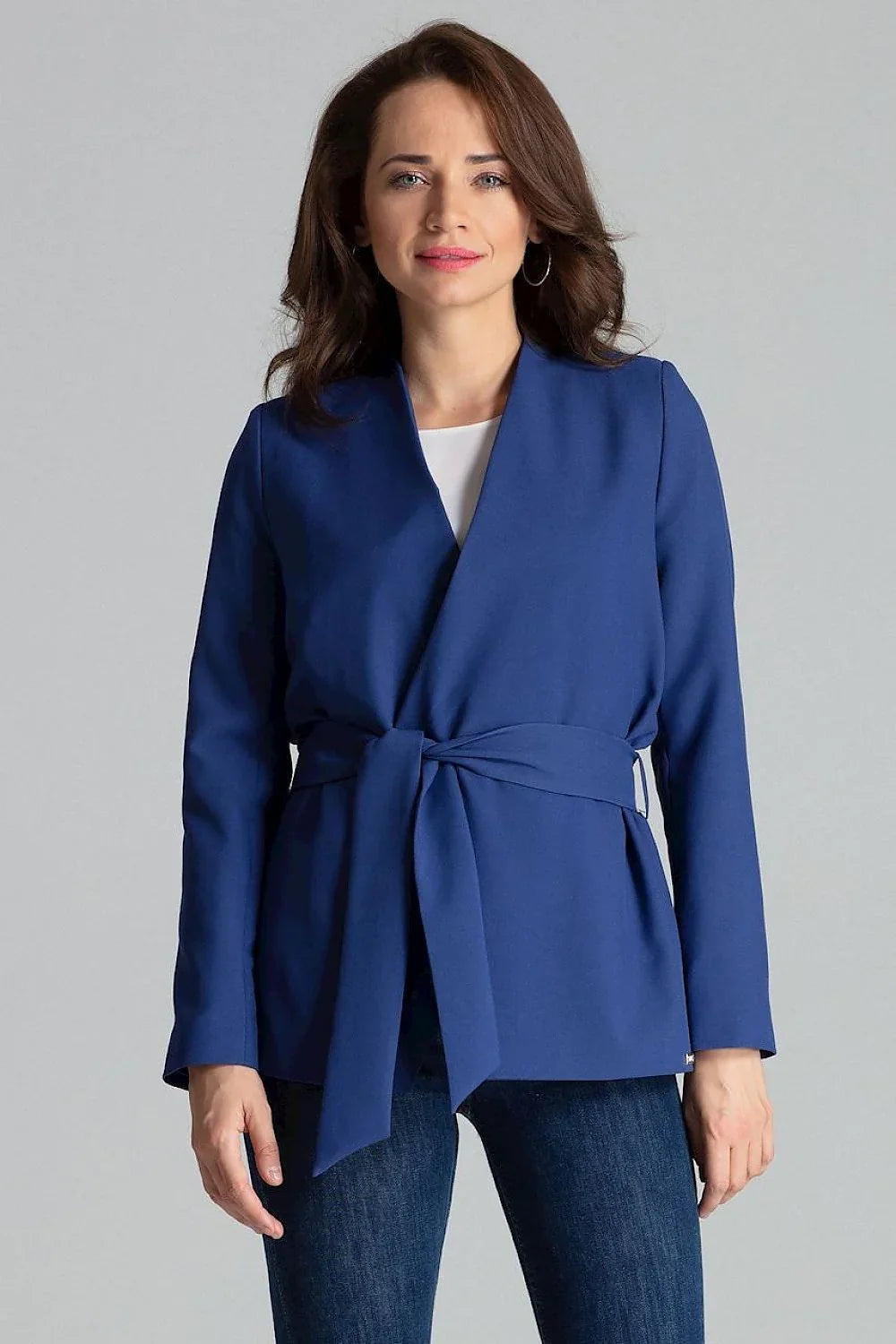 Women's Blazer - Tie-Waist Wrap Solid - Regular Fit Hip-Length - Blue – Suit Jacket | GUOCALI