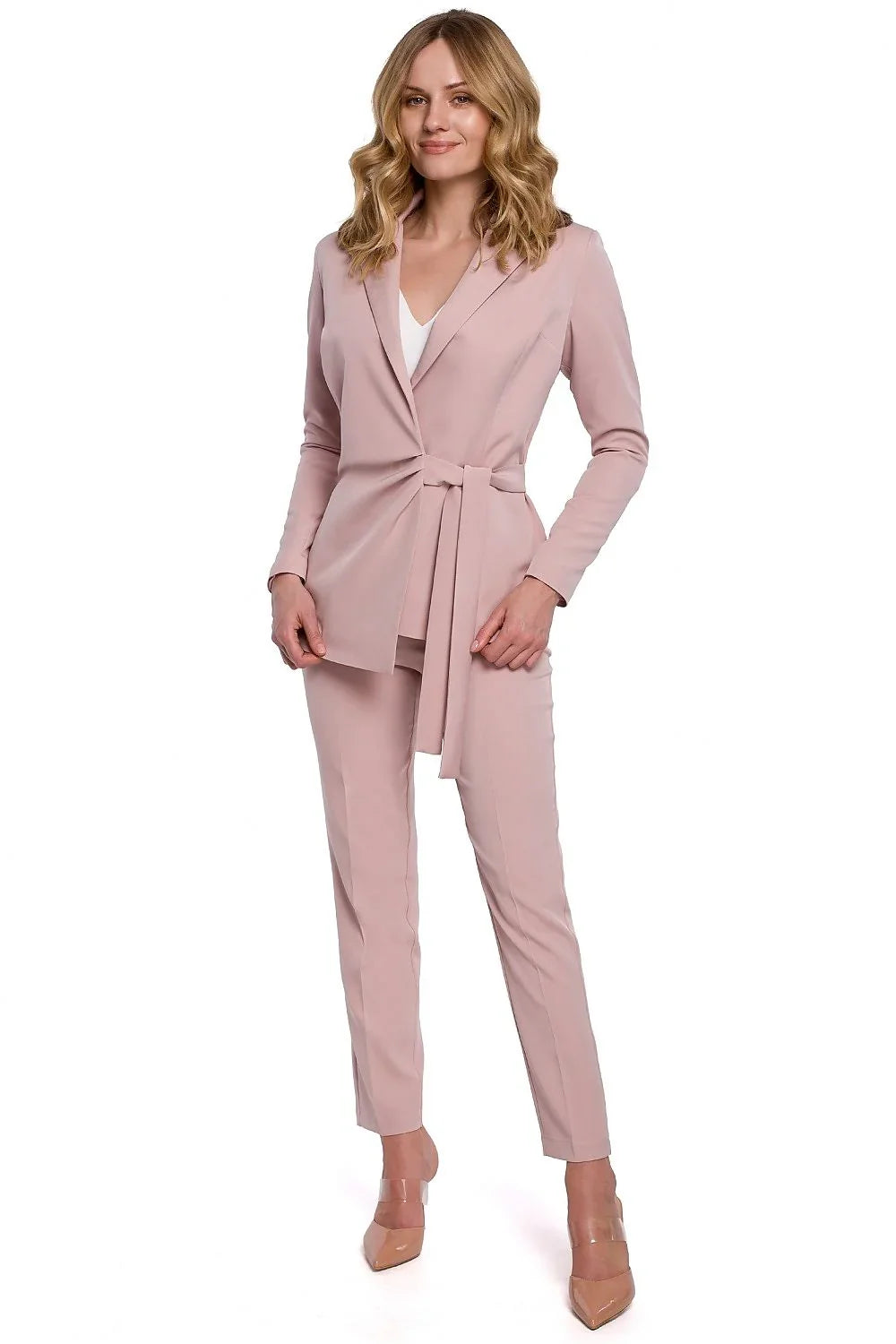 Women's Blazer - Tie-Waist Wrap Solid - Slim Fit Hip-Length - Pink – Suit Jacket | GUOCALI – view 2