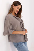 Women's Boho Cotton Shirt – Beige – Shirt | GUOCALI – view 2