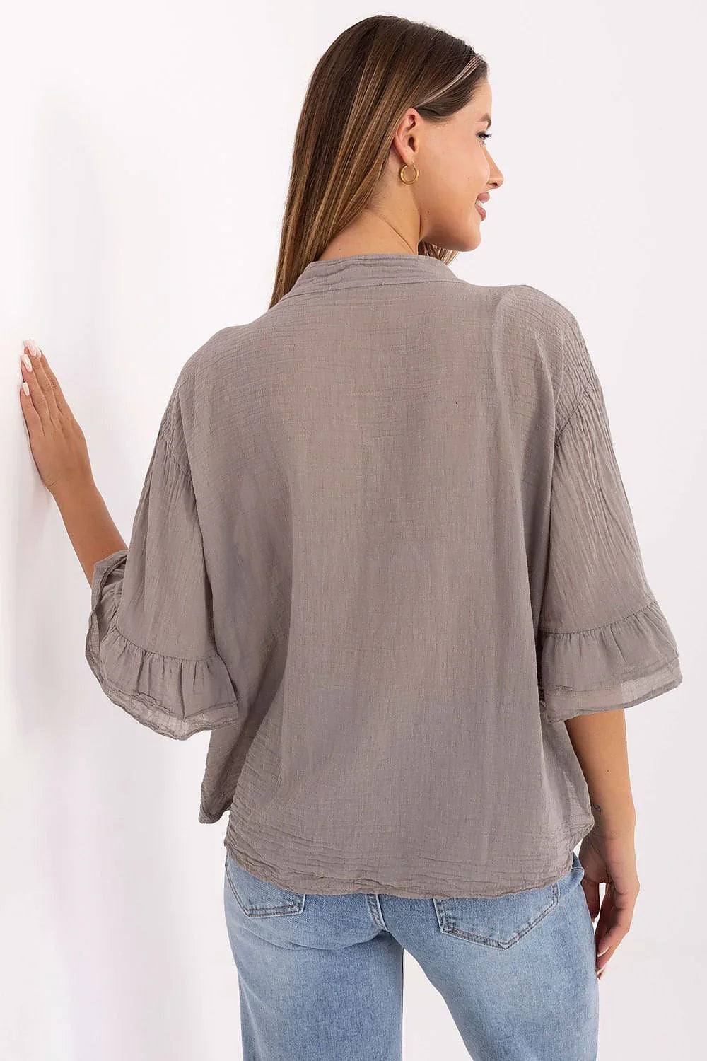 Women's Boho Cotton Shirt – Beige – Shirt | GUOCALI – view 3