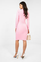 Women’s Brown Slim Knee-Length Round Neck Dress - Guocali