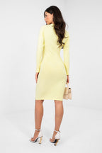 Women’s Brown Slim Knee-Length Round Neck Dress - Guocali