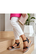 Women's Buckle-Strap Fabric Sandals – Black – Sandals | GUOCALI – view 2