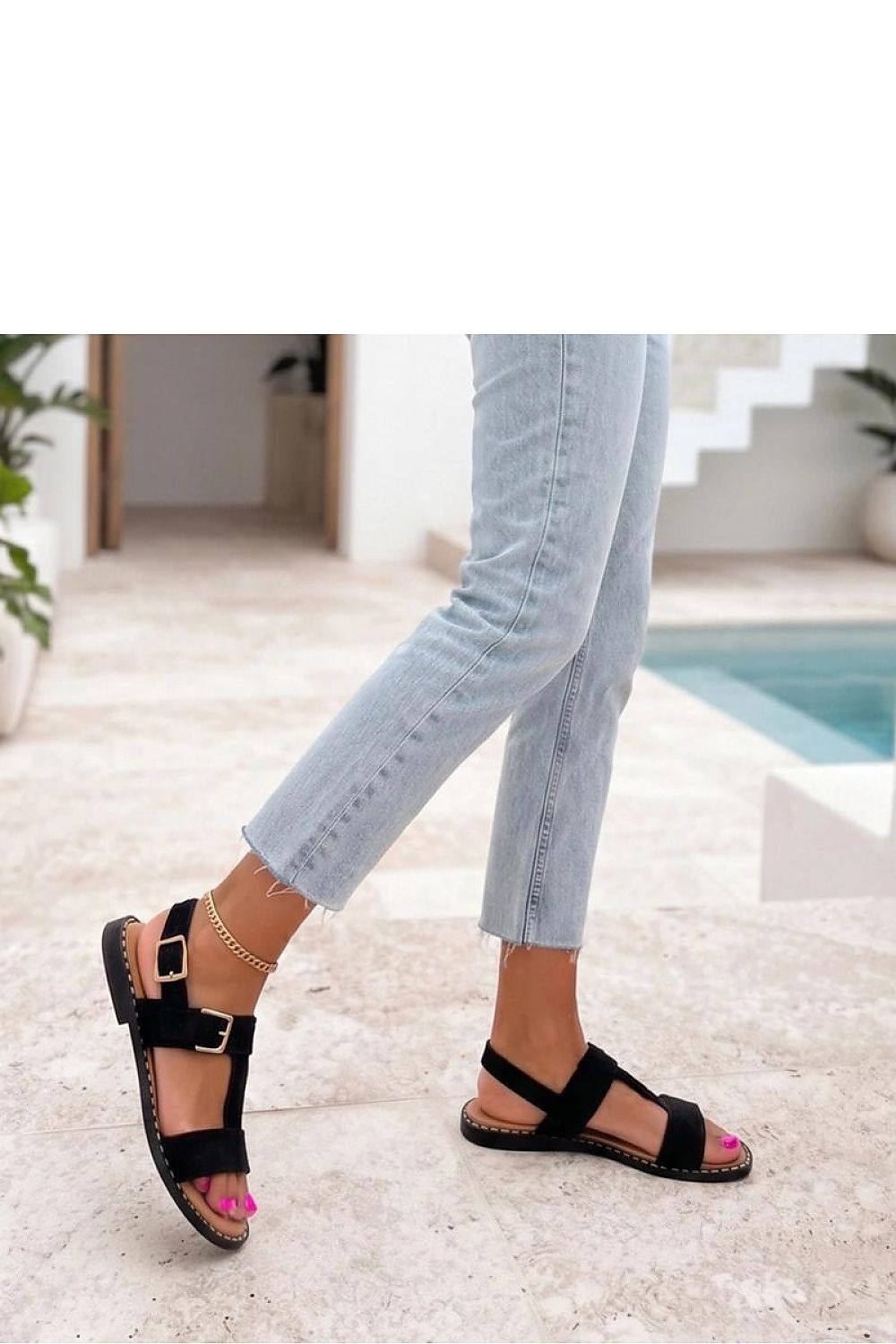 Women's Classic Buckle Sandals – Black – Sandals | GUOCALI – view 2