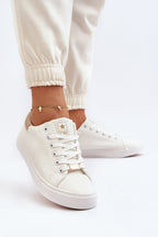 Women's Classic Lace-Up Eco-Leather Sneakers – White – Sneakers | GUOCALI – view 3