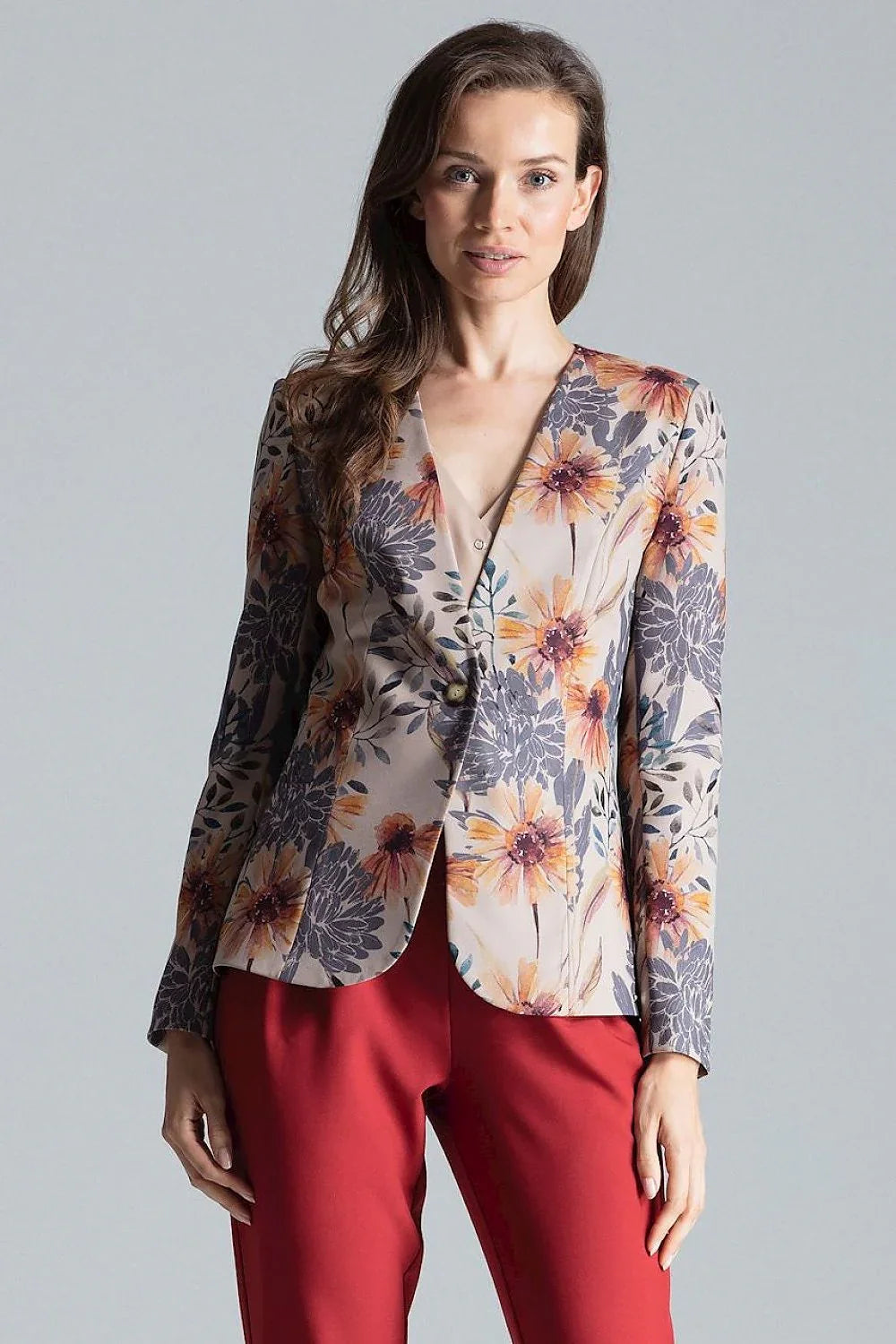 Women's Collarless One-Button Blazer – Grey – Blazer | GUOCALI