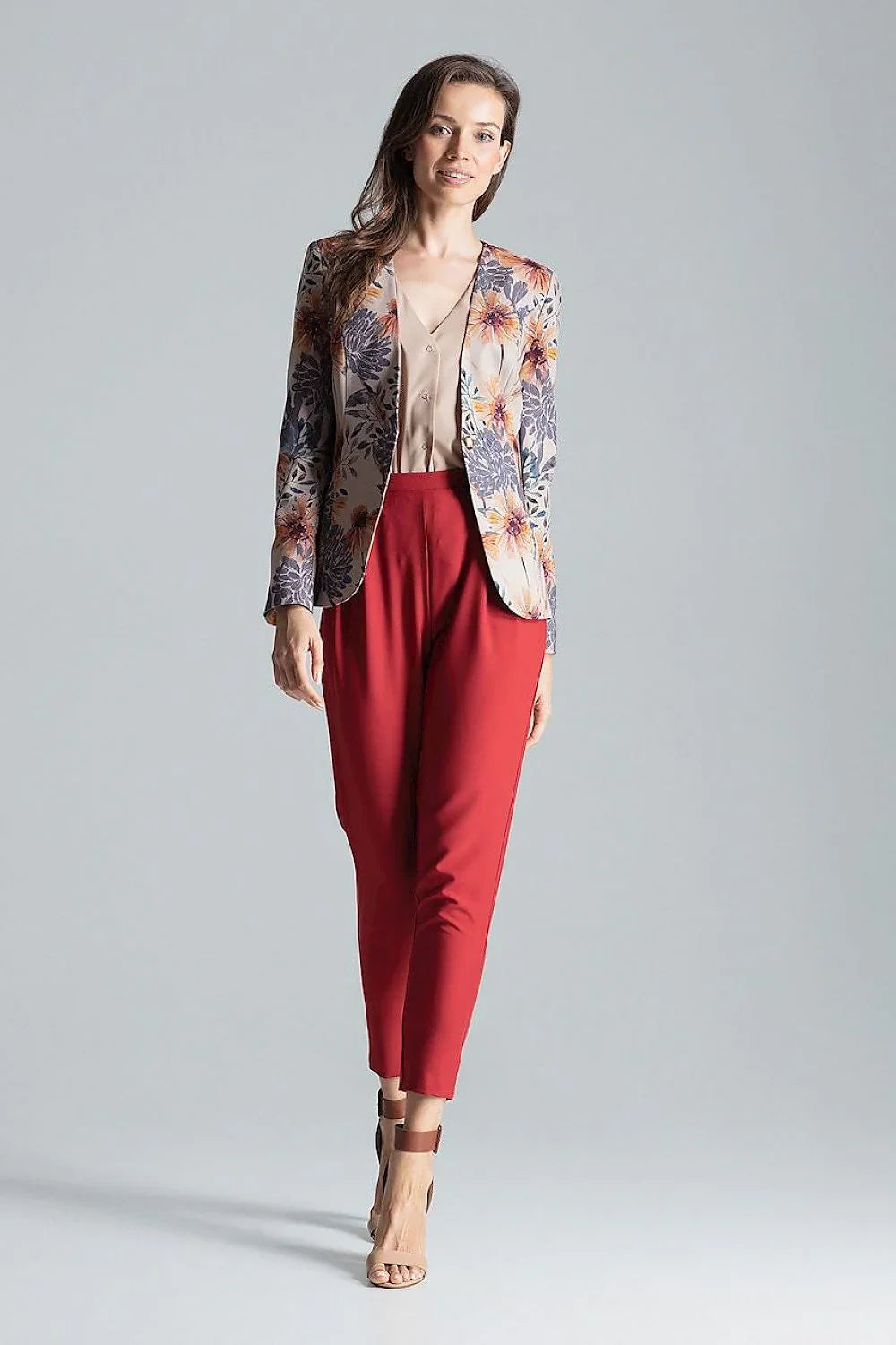 Women's Collarless One-Button Blazer – Grey – Blazer | GUOCALI – view 2